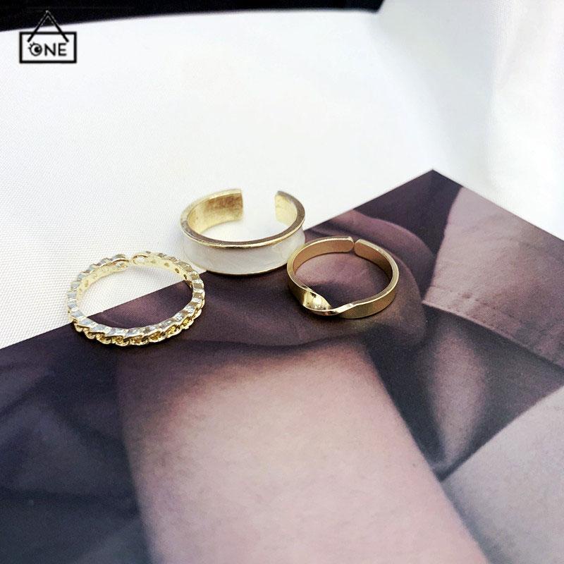 COD❤️Cincin jari telunjuk perhiasan sederhana set tiga potong yang dapat disesuaikan-A.one