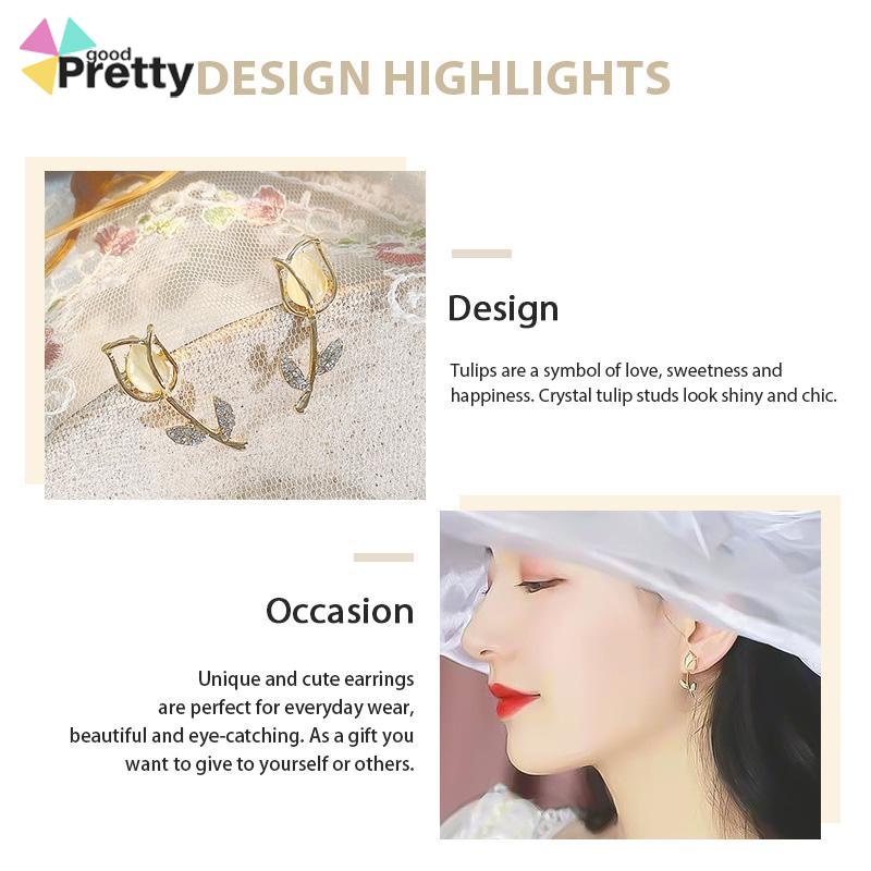 Anting Stud Desain Bunga Tulip Bahan S925 Silver Gaya Korea Untuk Wanita - PD