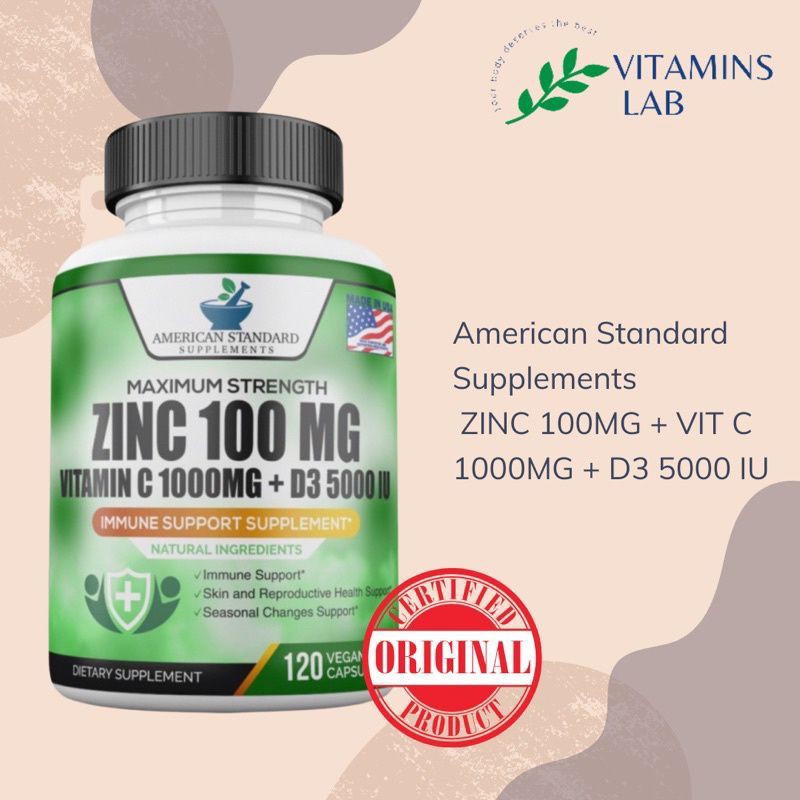 (BJO)Zinc 100Mg Aslli Vitamin C 1000Mg D3 5000iu American Standard