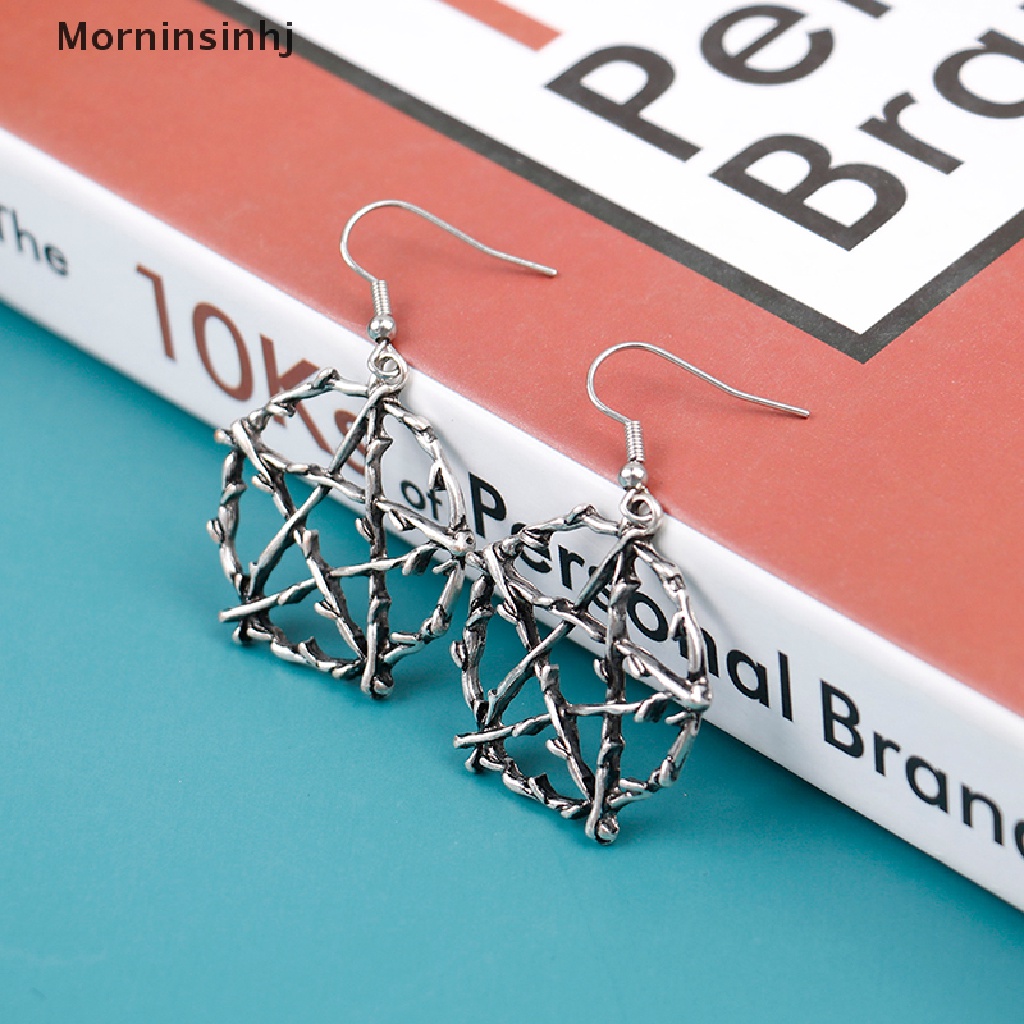 Mornin Goth Pentagram Drop Anting Wanita Bintang Earring Punk Gothic Aksesoris id