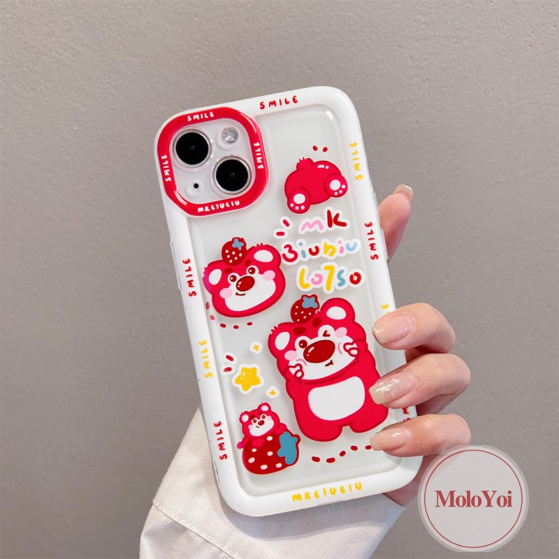 IPHONE Case Manyo Beruang Strawberry Kompatibel Untuk Iphone14 11 13 12 Pro MAX XR 7Plus X XS MAX 6 7 8 6S Plus SE 2020 Kartun Toy Story Buzz Lightyear Alien Airbag Shockproof Soft Cover