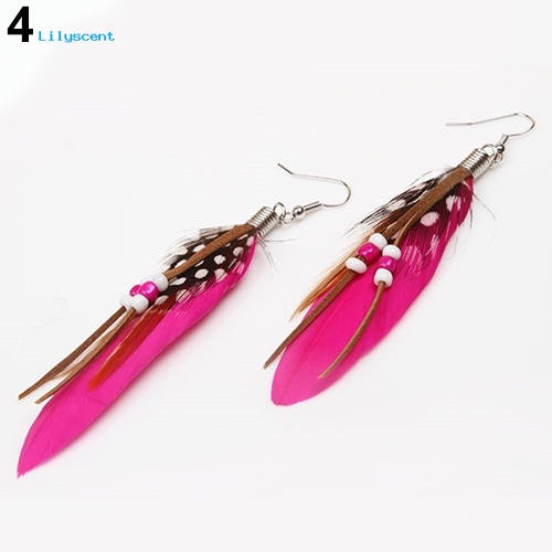 Lilyscent Perhiasan Fashion Wanita Handmade Anting Bulu Angsa Menjuntai Kait Eardrop