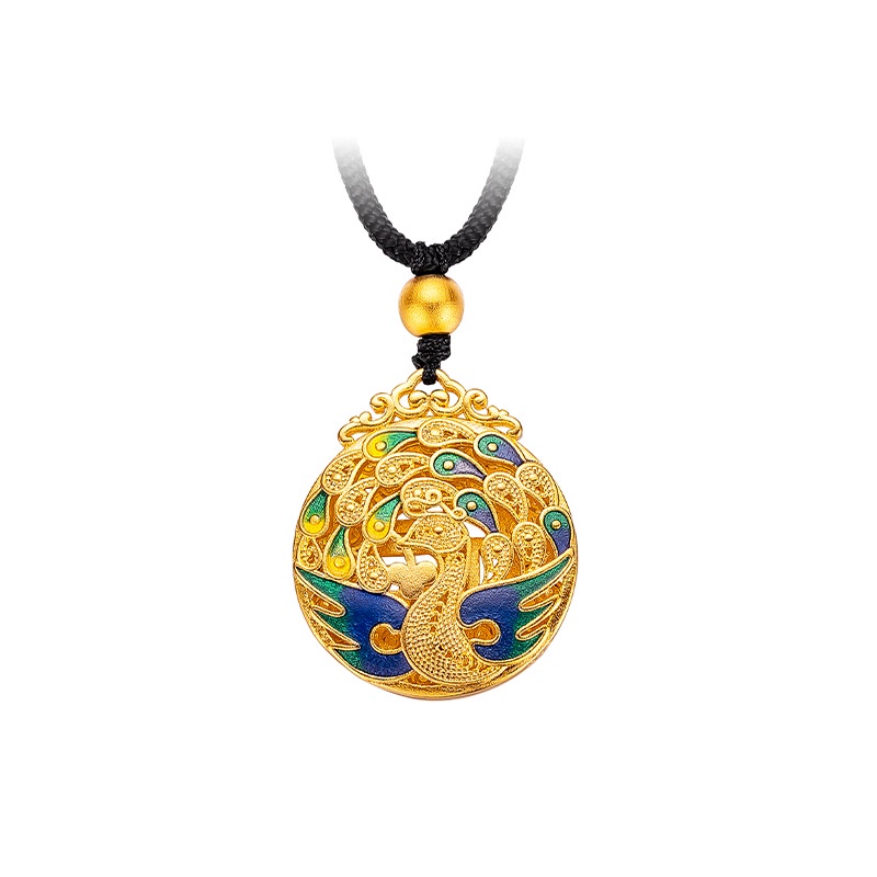 Goldkingdom Perhiasan Fashion 24K Bangkok Aksesoris Ready Stock Phoenix Liontin Wanita Lapis Emas Gufafu Bakar Enamel Biru Liontin