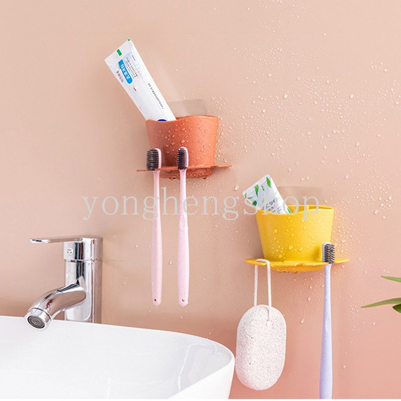 Tempat Sikat Gigi Tempel Dinding Bebas Pukulan Multifungsi Rak Penyimpanan Odol Pencukur Tooth Brush Dispenser Organizer Kamar Mandi