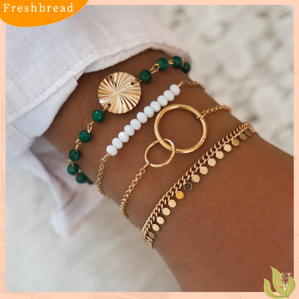 &lt; Freshbread &gt; 4Pcs/Set Fashion Wanita Manik-Manik Payet Pesona Rantai Gelang Bangle Perhiasan Hadiah