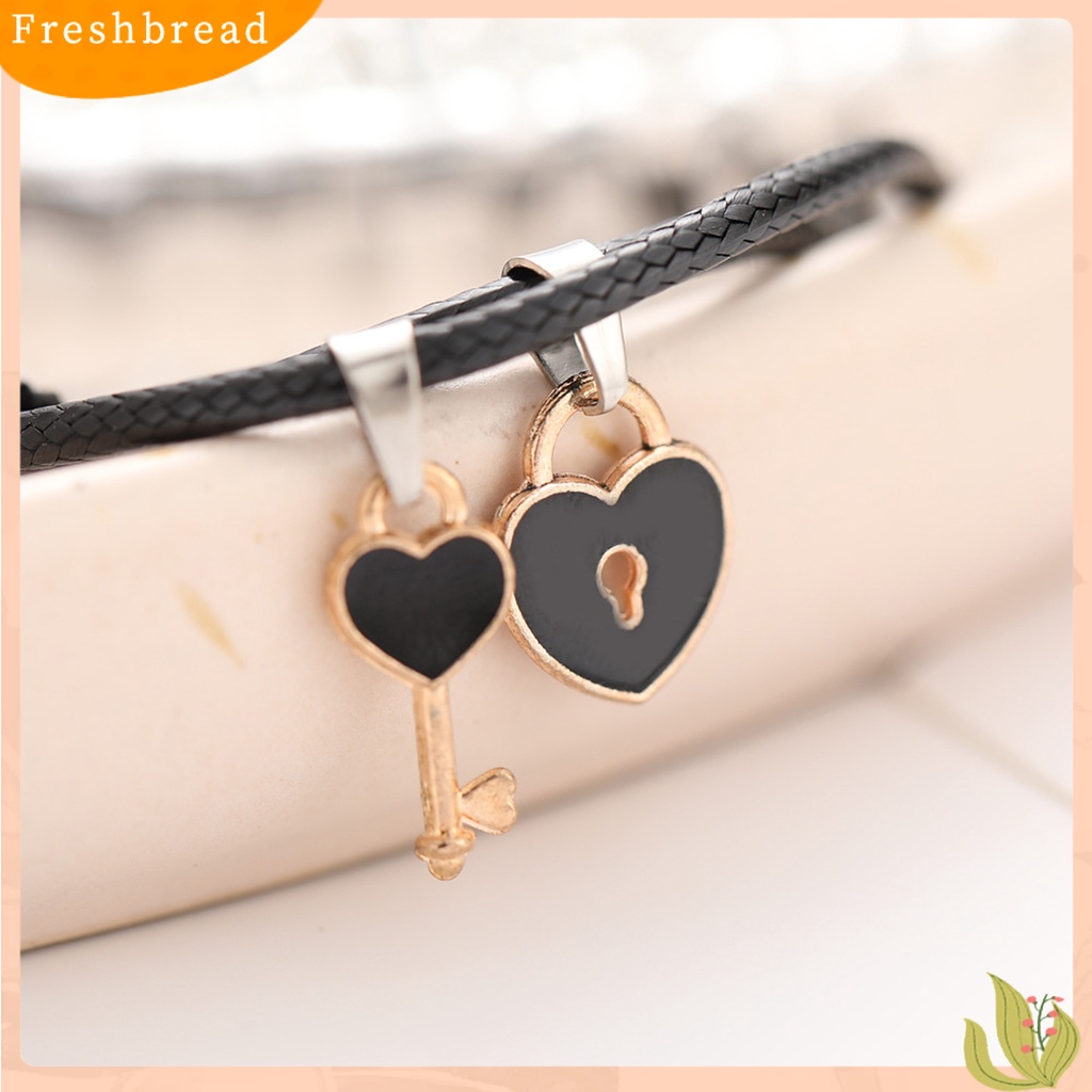 &lt; Freshbread &gt; 1pasang Gelang Couple ic Adjustable Tali Kepang Elastis Retro Hias Hadiah Kunci Cinta Hati Wanita Pria Pesona Gelang Perhiasan Untuk Kehidupan Sehari-Hari