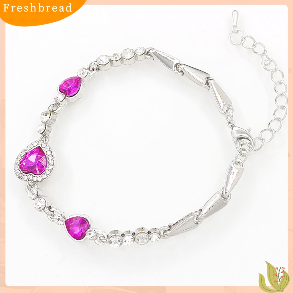 &lt; Freshbread &gt; Wanita Bentuk Hati Biru Berlian Imitasi Alloy Adjustable Gelang Rantai Elegan Untuk Pesta