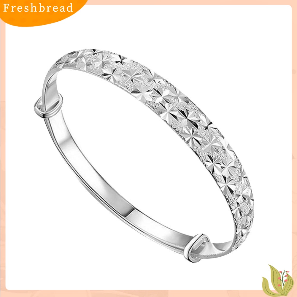 &lt; Freshbread &gt; Perak Berlapis Bunga Ukir Bangle Gelang Adjustable Wanita Fashion Perhiasan