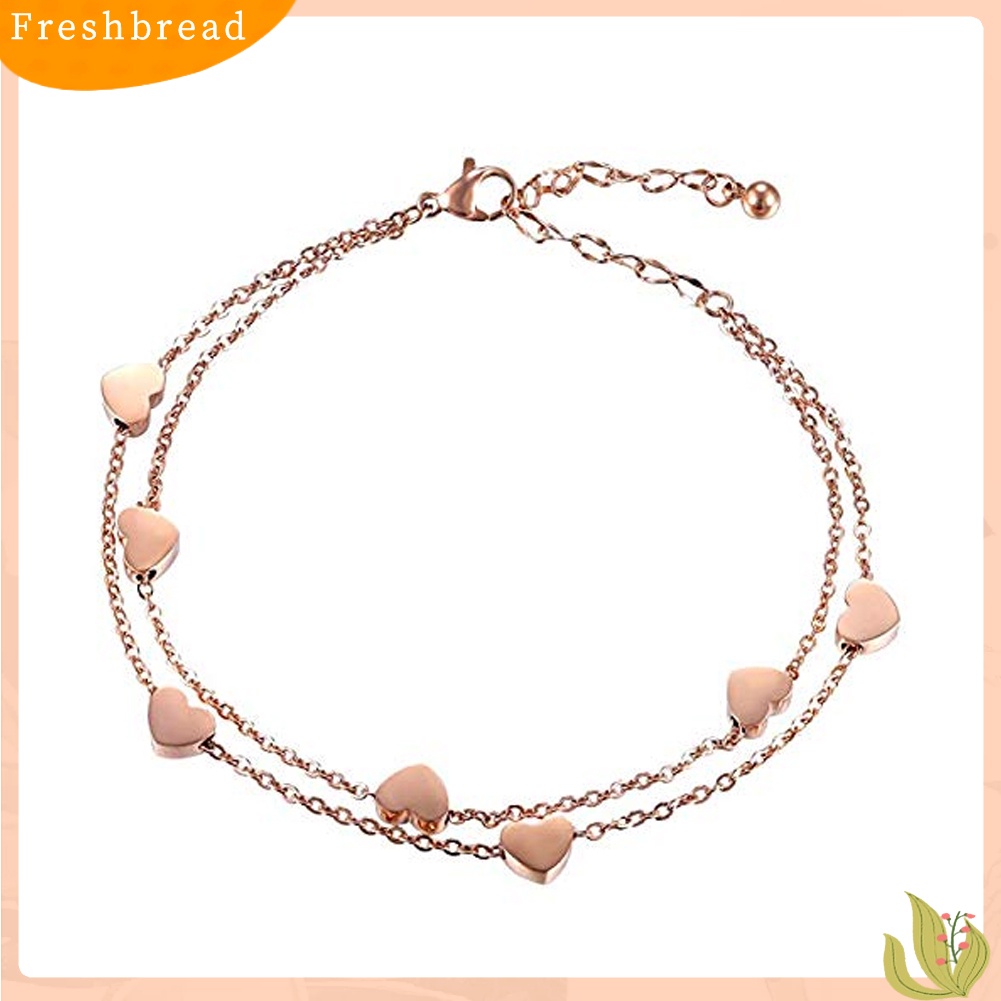 &lt; Freshbread &gt; Fashion Wanita Paduan Pesona Hati Dual Layer Rantai Gelang Pesta Perhiasan Hadiah