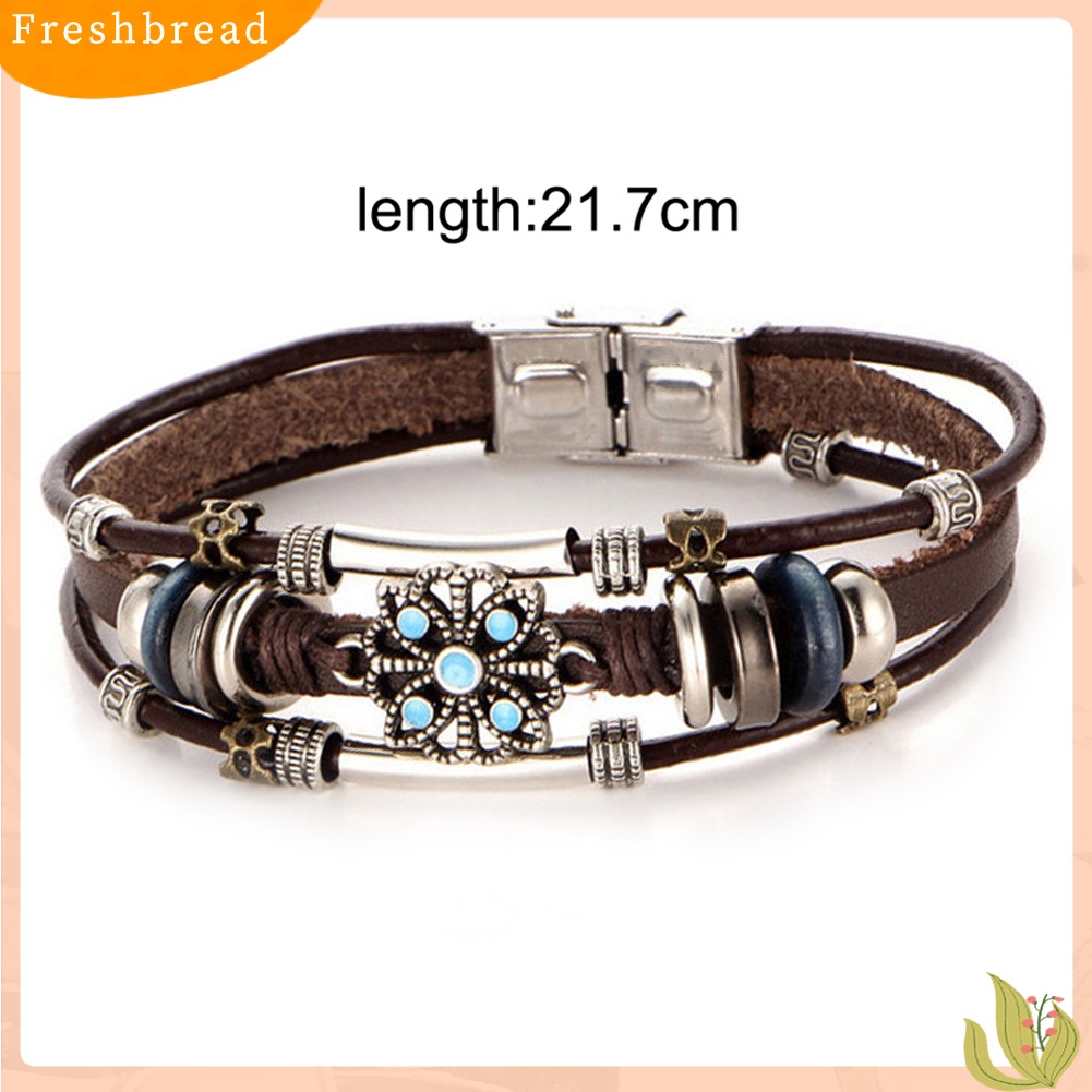 &lt; Freshbread &gt; Bohemian Wanita Multi-layer Bunga Gelang Manik-Manik Kulit Imitasi Bungkus Bangle Hadiah