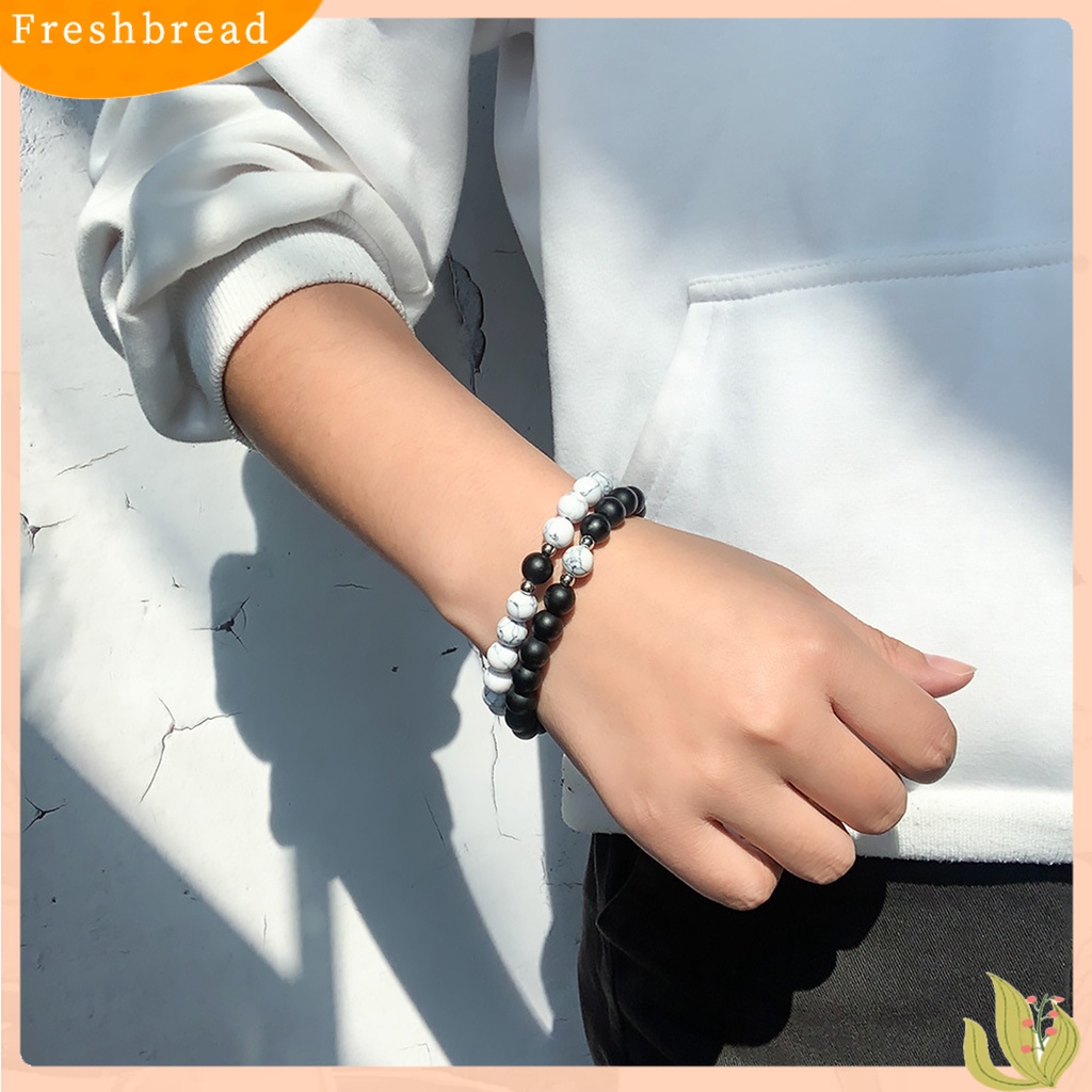 &lt; Freshbread &gt; 2Pcs Gelang Unisex Manik-Manik ic Perhiasan Batu Buram Anti Luntur Bangles Untuk Pacaran