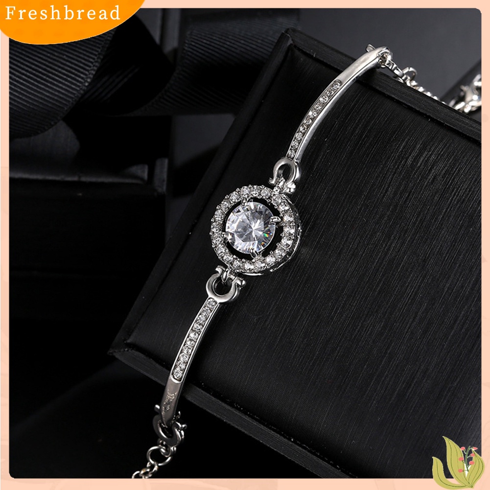 &lt; Freshbread &gt; Wanita Bulat Cubic Zirconia Hias Adjustable Gelang Bangle Pesta Perhiasan Hadiah