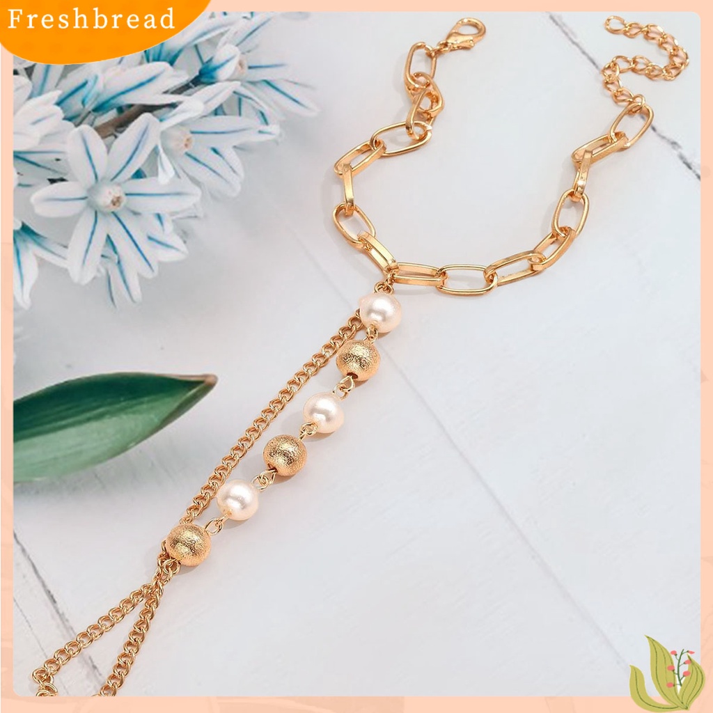 &lt; Freshbread &gt; Wanita Gelang Mutiara Imitasi Stainless Terhubung Patchwork Gelang Circlet Set Aksesoris Tangan