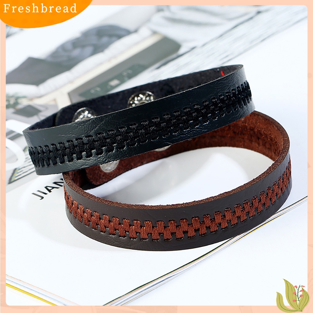 &lt; Freshbread &gt; Bordir Sederhana Ritsleting Kulit Imitasi Unisex Pasangan Gelang Bangle Perhiasan Hadiah