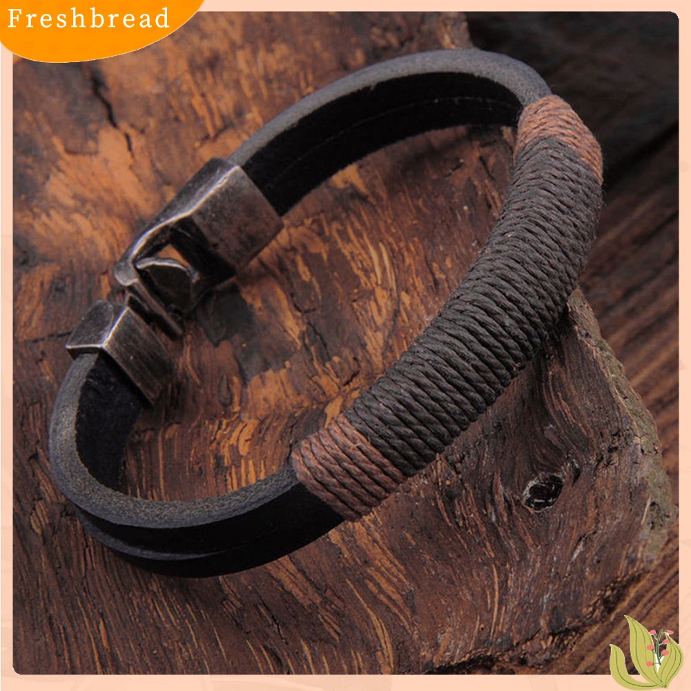 &lt; Freshbread &gt; Pria Vintage Lebar Faux Kulit Gelang Alloy Gesper Gelang Cuff Perhiasan Hadiah