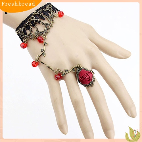 &lt; Freshbread &gt; Gothic Perhiasan Wanita Renda Bunga Tangan Budak Rantai Cincin Harness Gelang Hadiah