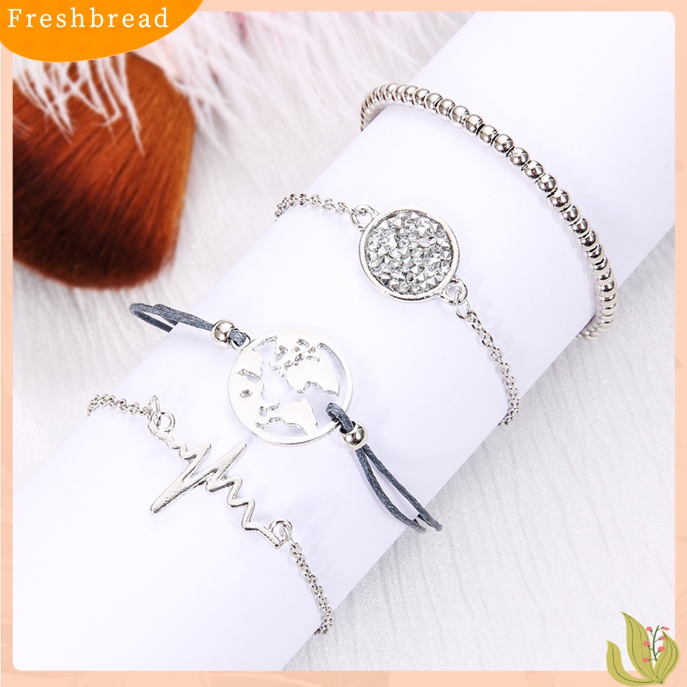 &lt; Freshbread &gt; 4Pcs/Set Wanita Fashion Berongga Bumi Detak Jantung Manik-Manik Perhiasan Pesona Rantai Gelang