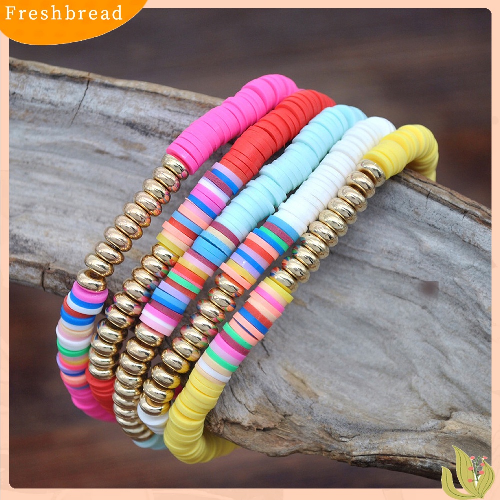 &lt; Freshbread &gt; 5Pcs Wanita Mode Rainbow Polymer Clay String Beads Gelang Pesta Bangle Hadiah