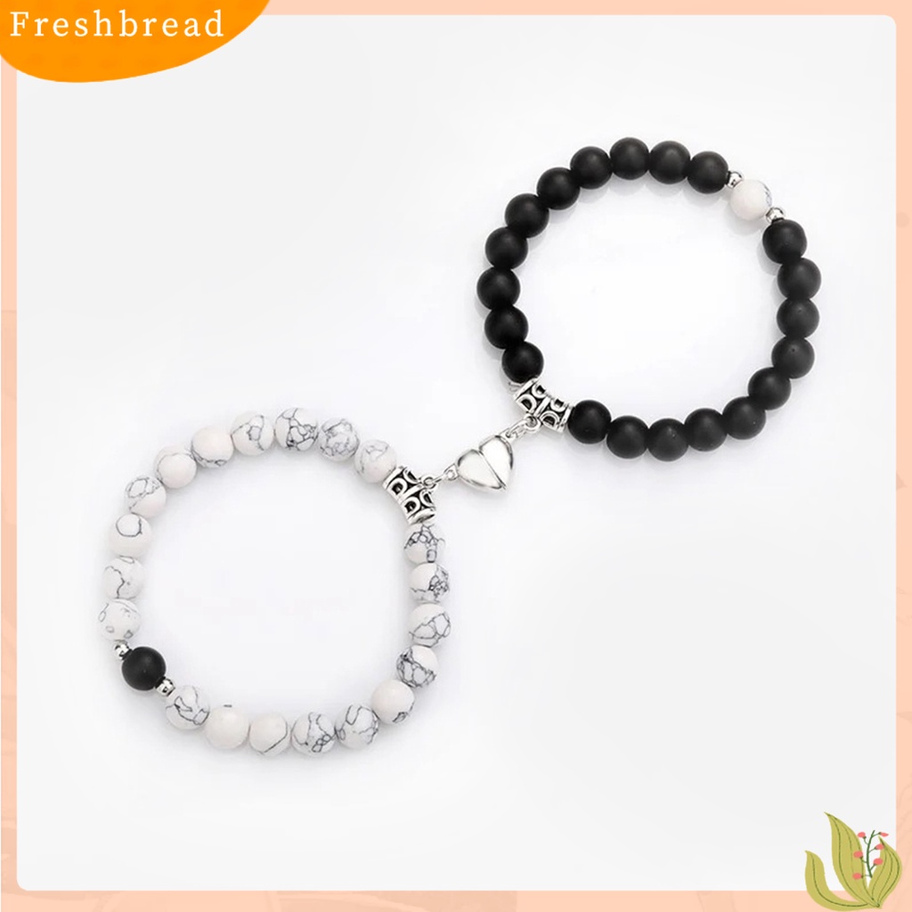 &lt; Freshbread &gt; 1pasang ic Gelang Unisex Elastis Handmade Liontin Hati Tahan Aus Aksesori Hias Buatan Batu Jarak Jantung Pasangan Gelang Untuk Hari Valentine