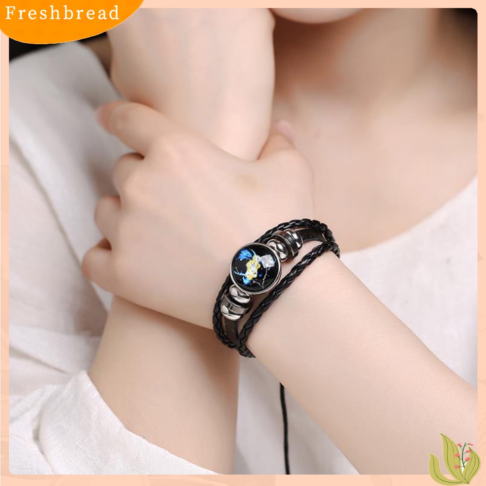 &lt; Freshbread &gt; Unisex Constellation Kaca Cabochon Pesona Multilayer Braided Luminous Bracelet