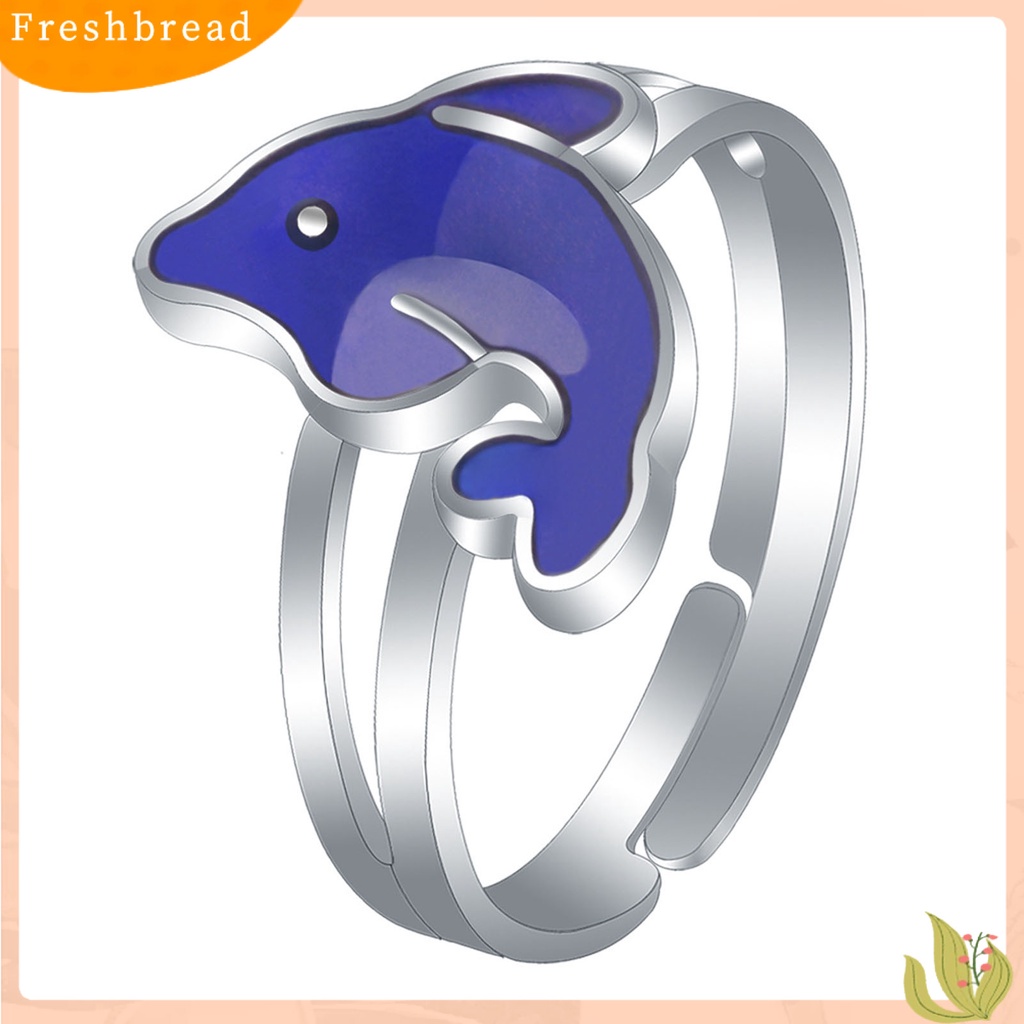 &lt; Freshbread &gt; Adjustable Lucu Mengkilap Terang Wanita Cincin Dolphin Suhu Berubah Warna Mood Ring Perhiasan Aksesoris