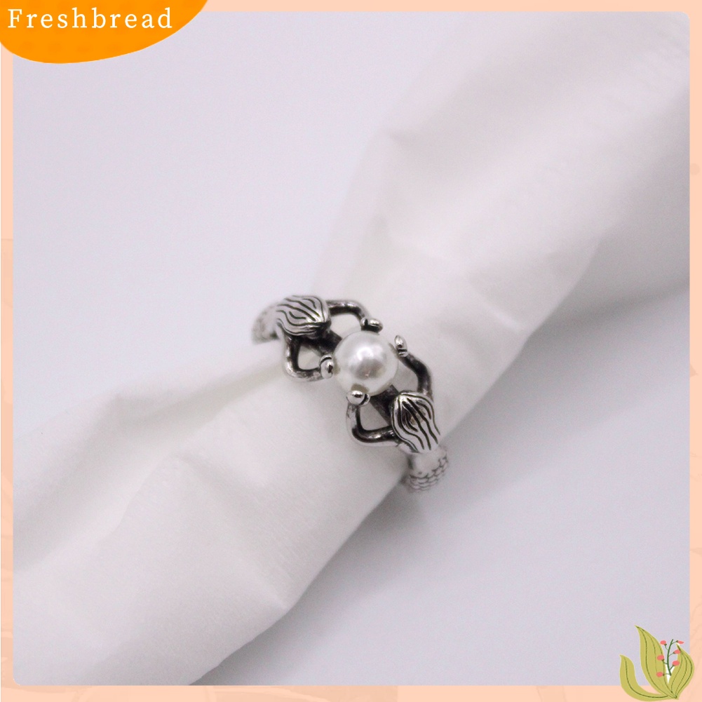 &lt; Freshbread &gt; Fashion Wanita Dua Duyung Diukir Mutiara Imitasi Bertatahkan Jari Cincin Perhiasan Hadiah