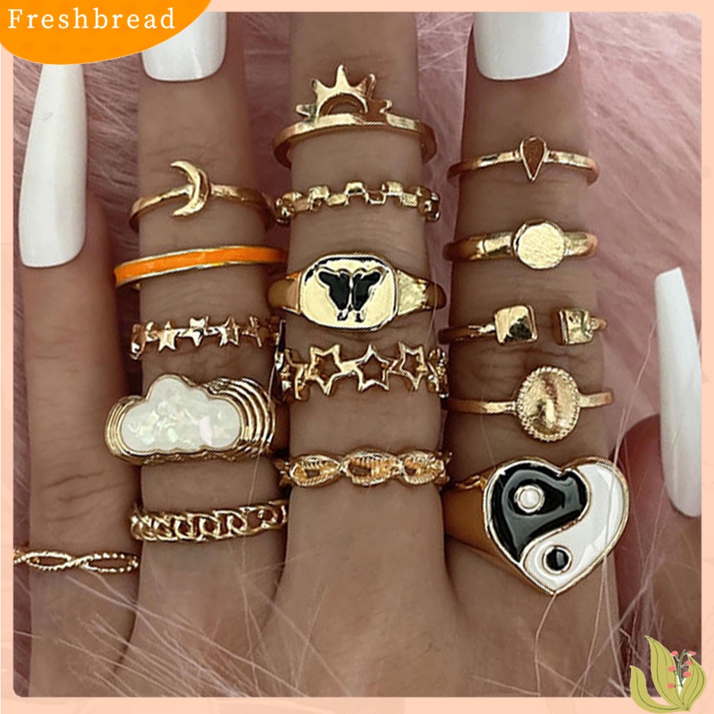 &lt; Freshbread &gt; 16 Pcs Knuckle Rings Yin Yang Multi Bentuk Wanita Indah Stackable Finger Rings Perhiasan Hadiah