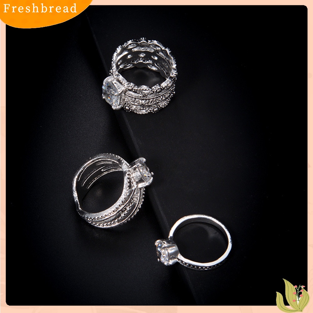 &lt; Freshbread &gt; 3pcs Vintage Berlian Imitasi Bertatahkan Melubangi Jari Cincin Set Perhiasan Wanita Set
