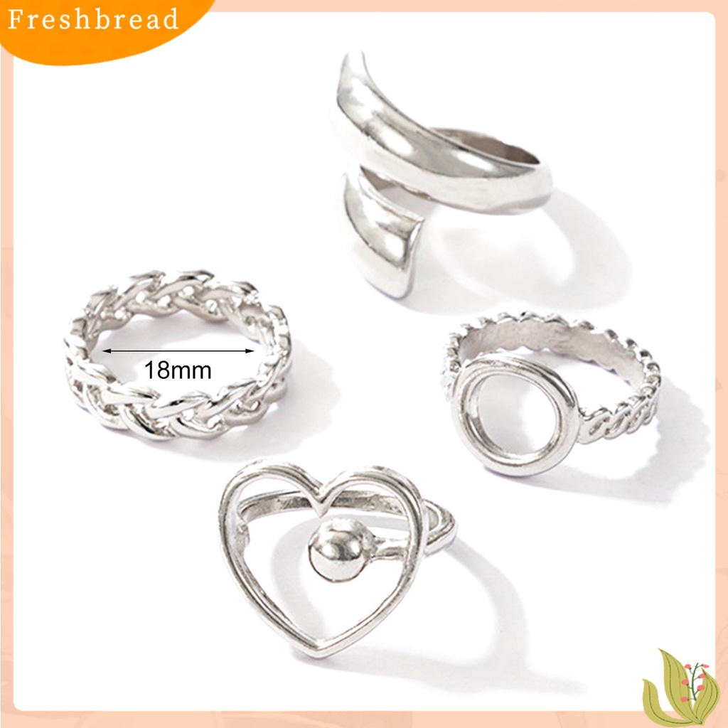 &lt; Freshbread &gt; 4Pcs/Set Hati Bentuk Geometris Bahan Alloy Rantai Hollow Bukaan Jari Cincin Cincin Sendi Untuk Pesta