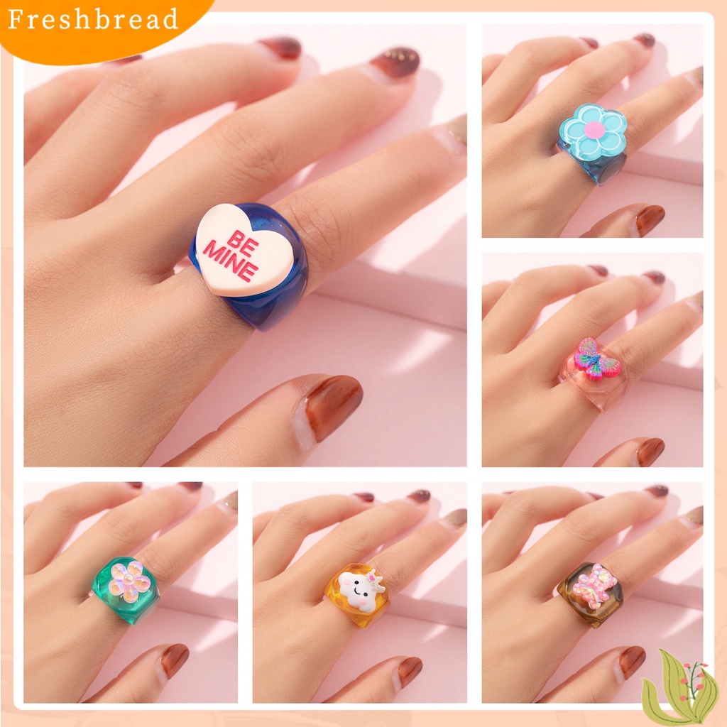 &lt; Freshbread &gt; Cincin Jari Pita Lebar Lucu Trendy Unik Colorful Cincin Resin Multi Gaya Untuk Anak Perempuan