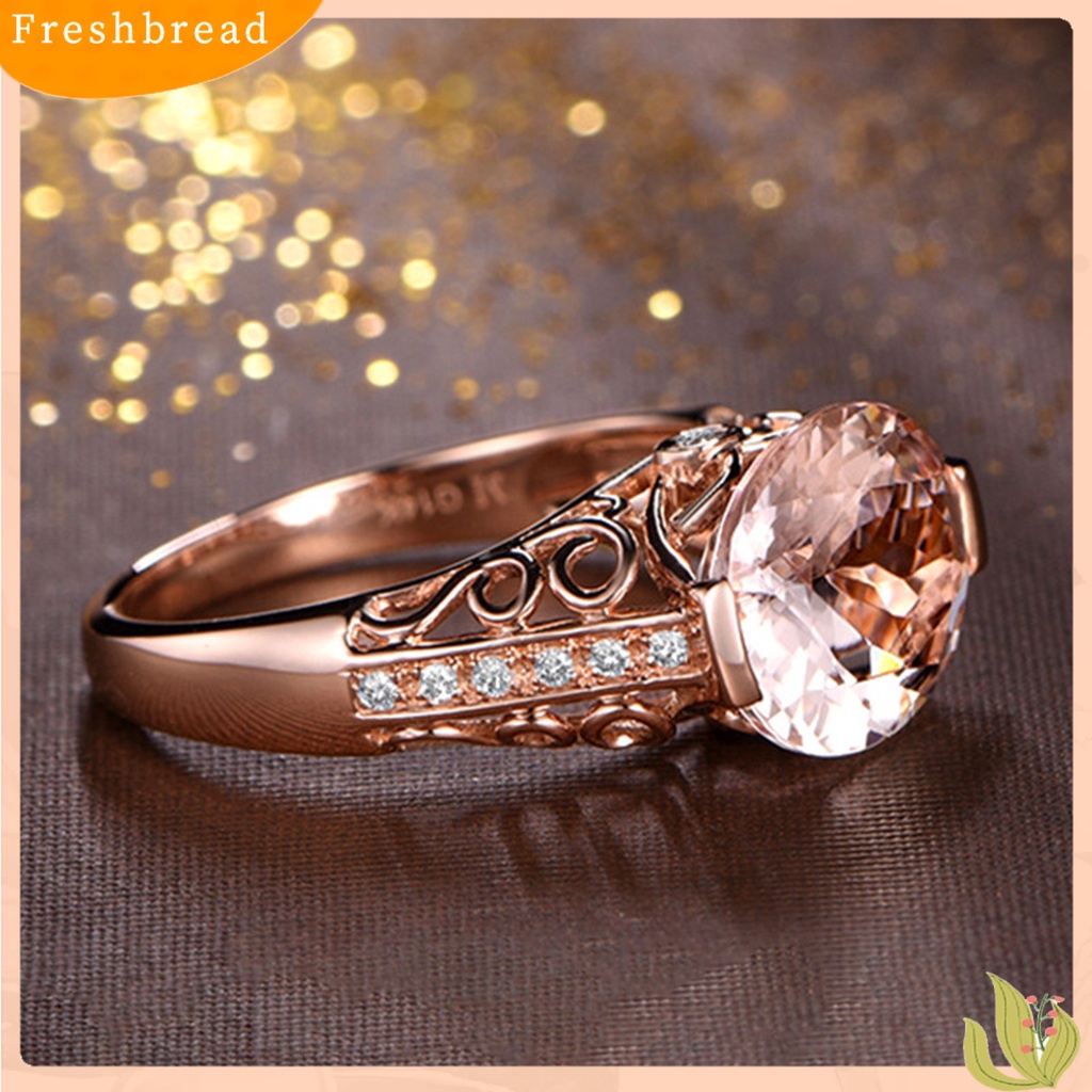 &lt; Freshbread &gt; Wanita Cincin Faux Morganite Berongga Keluar Perhiasan Electroplating Tahan Lama Finger Ring Untuk Pernikahan