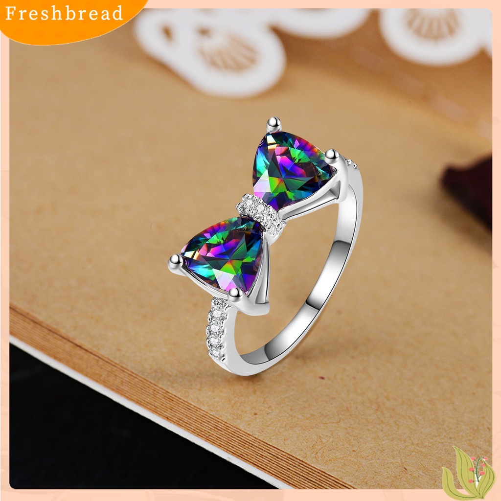 &lt; Freshbread &gt; Wanita Cincin Aesthetic Bow-knot Shiny Rhinestone Bertatahkan Sparkling Hias Hadiah Valentine Berwarna Cubic Zirconia Jari Telunjuk Cincin Perhiasan Aksesori Busana