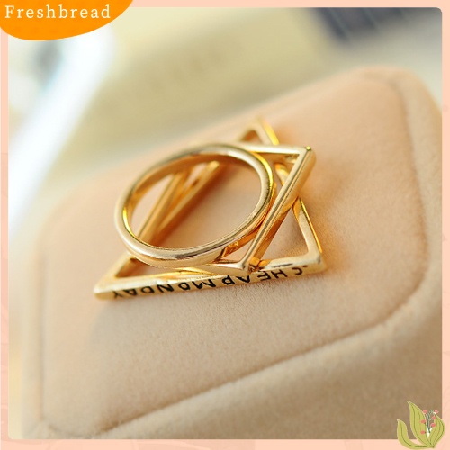 &lt; Freshbread &gt; 3Pcs Set Cincin Kombinasi Lingkaran Persegi Segitiga Geometris Emas Lucu Wanita