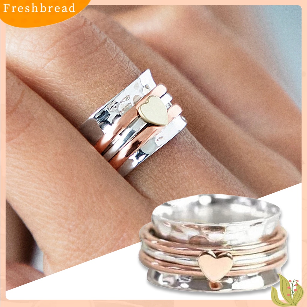 &lt; Freshbread &gt; Wanita Cincin Berputar Hias Kilau Cerah Geometris Bohemian Hadiah Pereda Kecemasan Wanita Cinta Hati Jari Cincin Perhiasan Fashion Untuk Hari Kasih Sayang