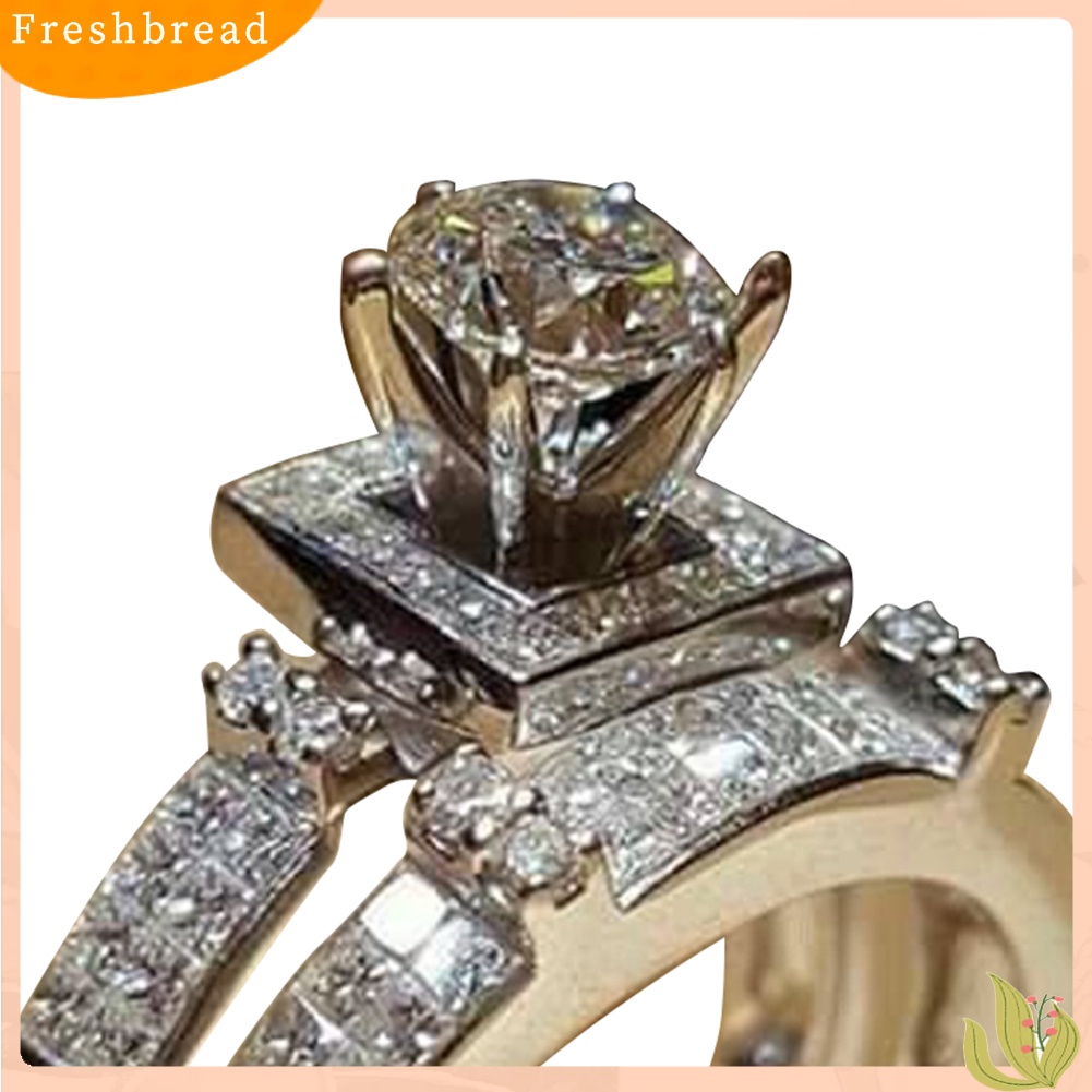 &lt; Freshbread &gt; 2Pcs/Set Pertunangan Pernikahan Berlian Imitasi Mengkilap Lamaran Cincin Jari Perhiasan Hadiah