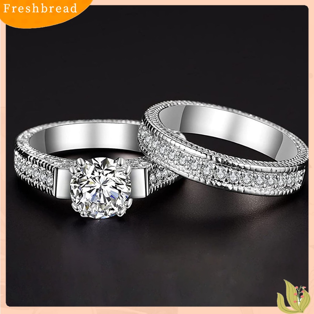 &lt; Freshbread &gt; 2Pcs Cincin Couple Bentuk Geometri Cubic Zirconia Pria Wanita Shiny All Match Rings Untuk Pernikahan