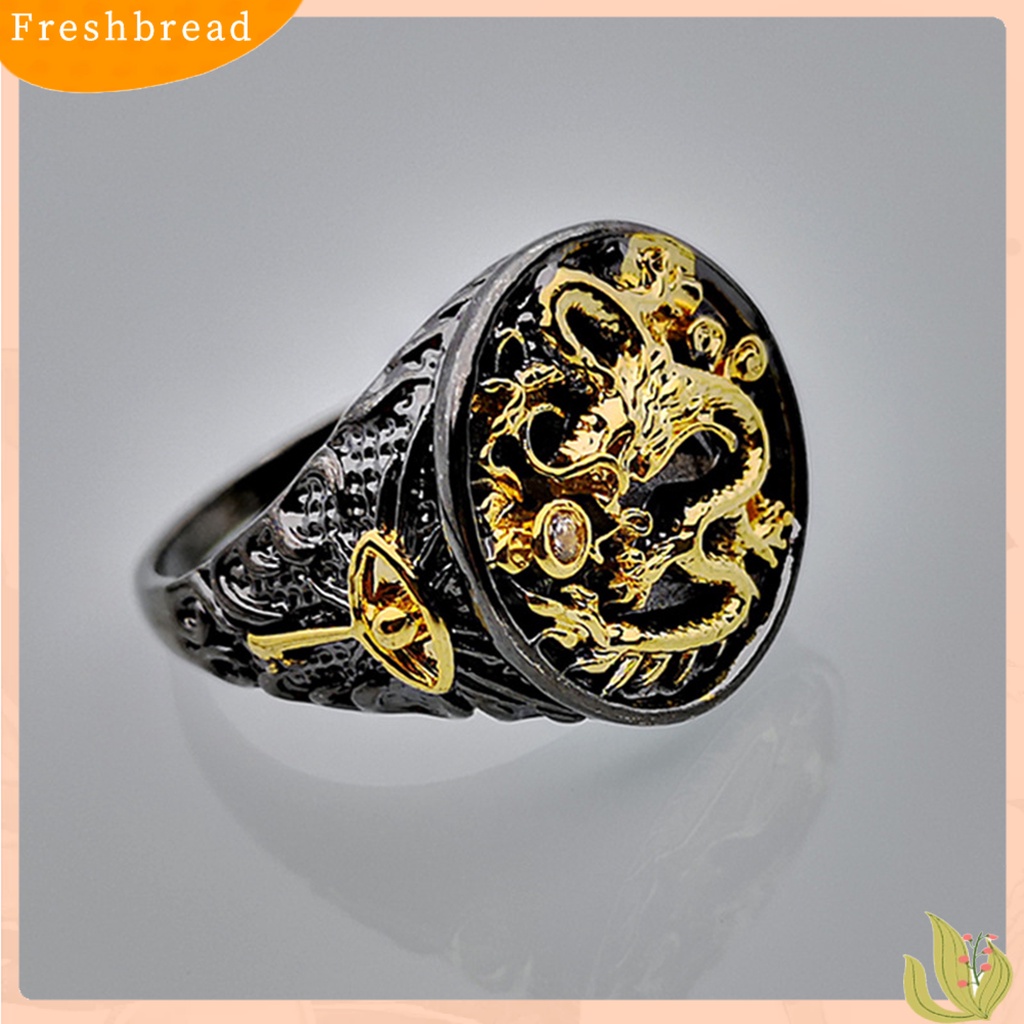 &lt; Freshbread &gt; Pria Cincin Berlapis Emas Two-tone Vintage Geometris Electroplating Dekorasi Hadiah Naga Cina Laki-Laki Jari Cincin Aksesoris Perhiasan Untuk Hadiah