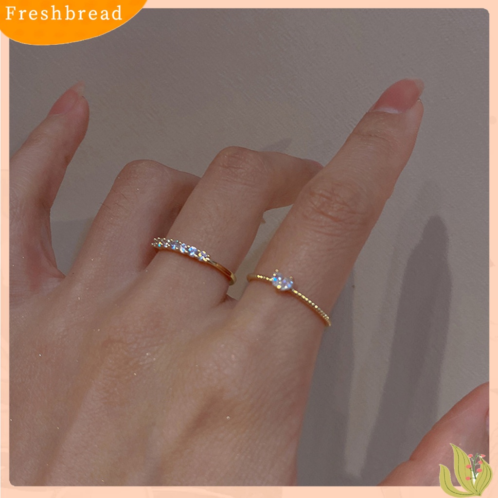 &lt; Freshbread &gt; Wanita Cincin Pembukaan Minimalis Elegan Mewah Emas Berlian Imitasi Tertanam Cinta Hati Jari Cincin Fashion Perhiasan