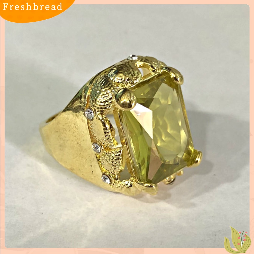 &lt; Freshbread &gt; Putri Cantik Potong Imitasi Citrine Besar Cincin Unisex Perhiasan Pertunangan Pernikahan