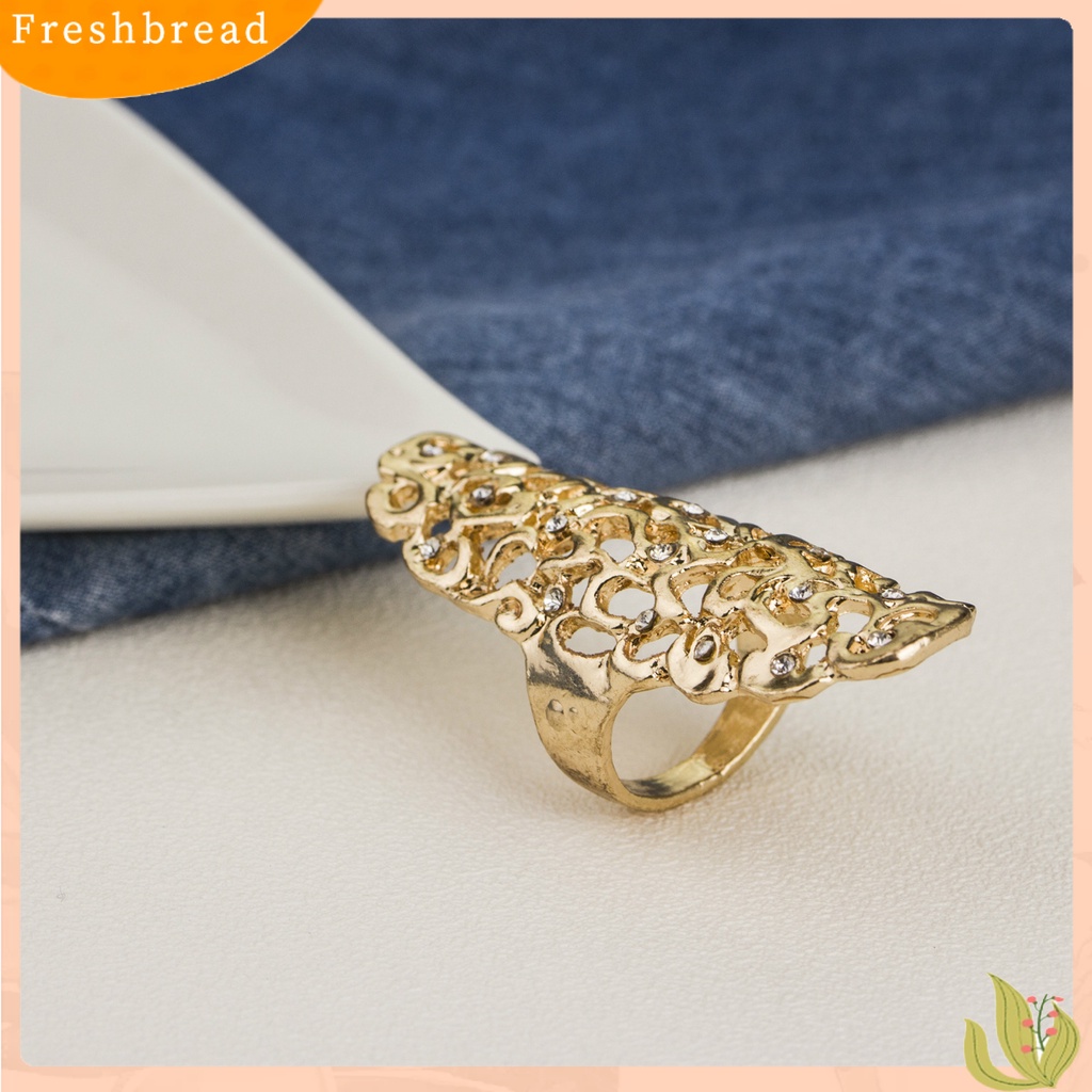 &lt; Freshbread &gt; Knuckle Ring Vintage Berlebihan Berongga Keluar Geometris Berlian Imitasi Dekorasi Electroplating Fashion Retro Ukiran Cincin Panjang Perhiasan Aksesoris