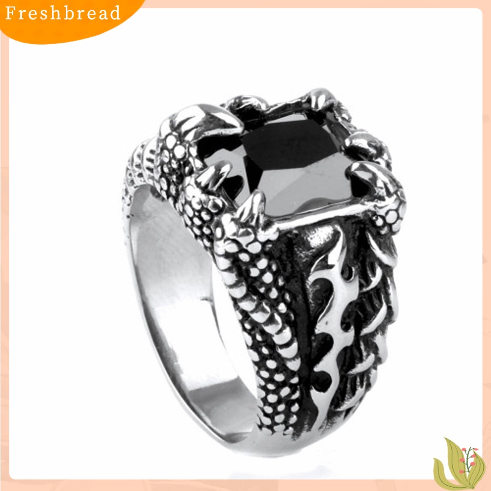 &lt; Freshbread &gt; Man Retro Titanium Steel Cincin Mendominasi Cakar Naga Desain Zirkon Cincin Hadiah