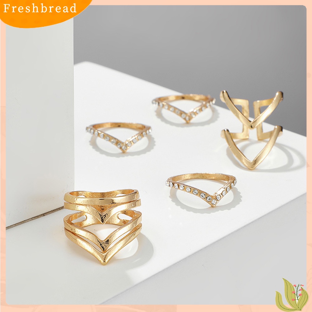 &lt; Freshbread &gt; 5/8Pcs Bohemian Wanita Mutiara Imitasi Berlian Imitasi Cincin Jari Terbuka Perhiasan Yang Dapat Disesuaikan