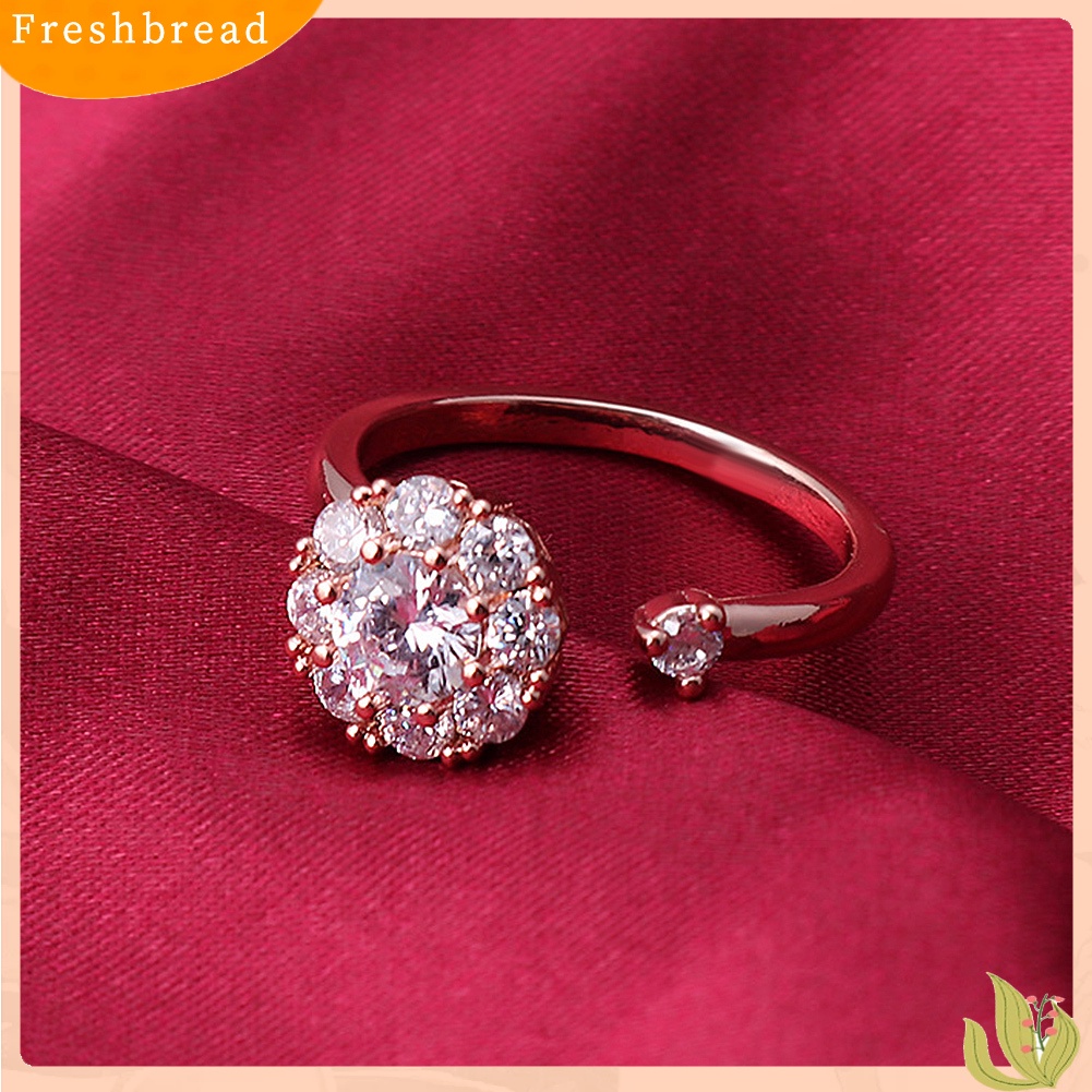 &lt; Freshbread &gt; Wanita Beruntung Kubik Zirkon Terbuka Berputar Jari Cincin Pesta Perhiasan Aksesori Hadiah