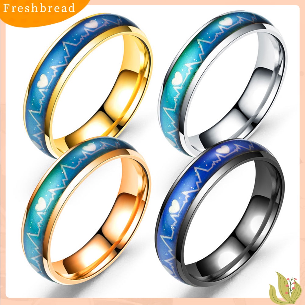 &lt; Freshbread &gt; Fashion Pria Wanita Mood Changing Color Heart Beat Cincin Pesta Perhiasan Couple Band