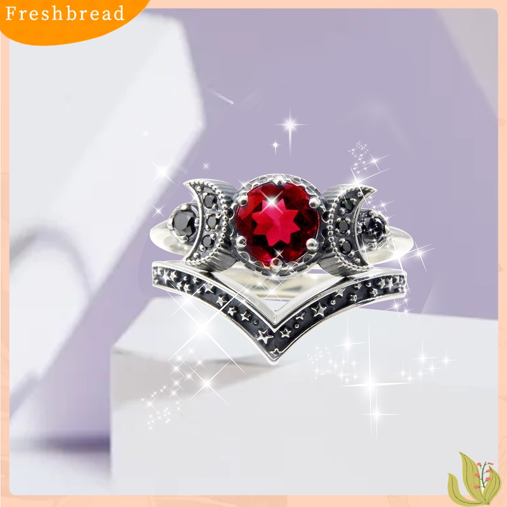 &lt; Freshbread &gt; Wanita Cincin Indah Kenyamanan Cocok Paduan Triple Bulan Dewa Janji Cincin Hadiah Anniversary