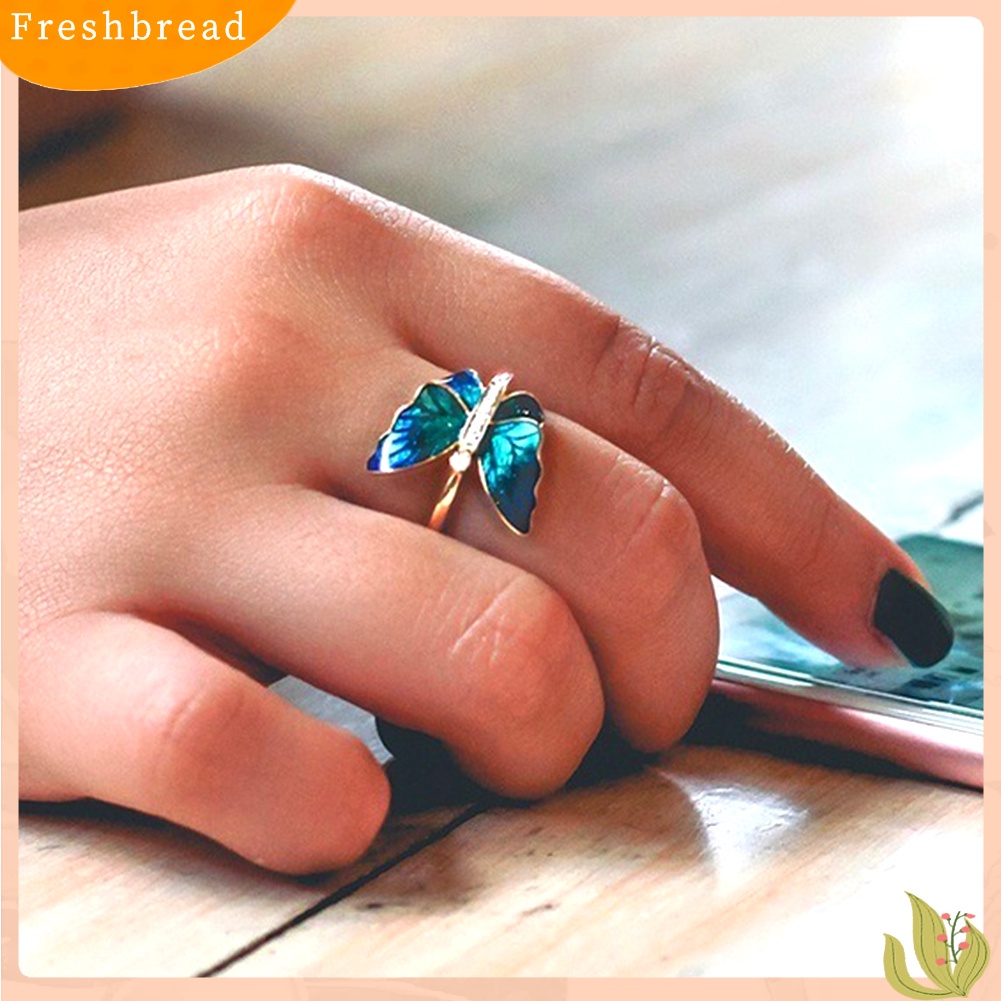 < Freshbread > Fashion Wanita Kupu-Kupu Berlian Imitasi Tipis Jari Cincin Pertunangan Pesta Perhiasan