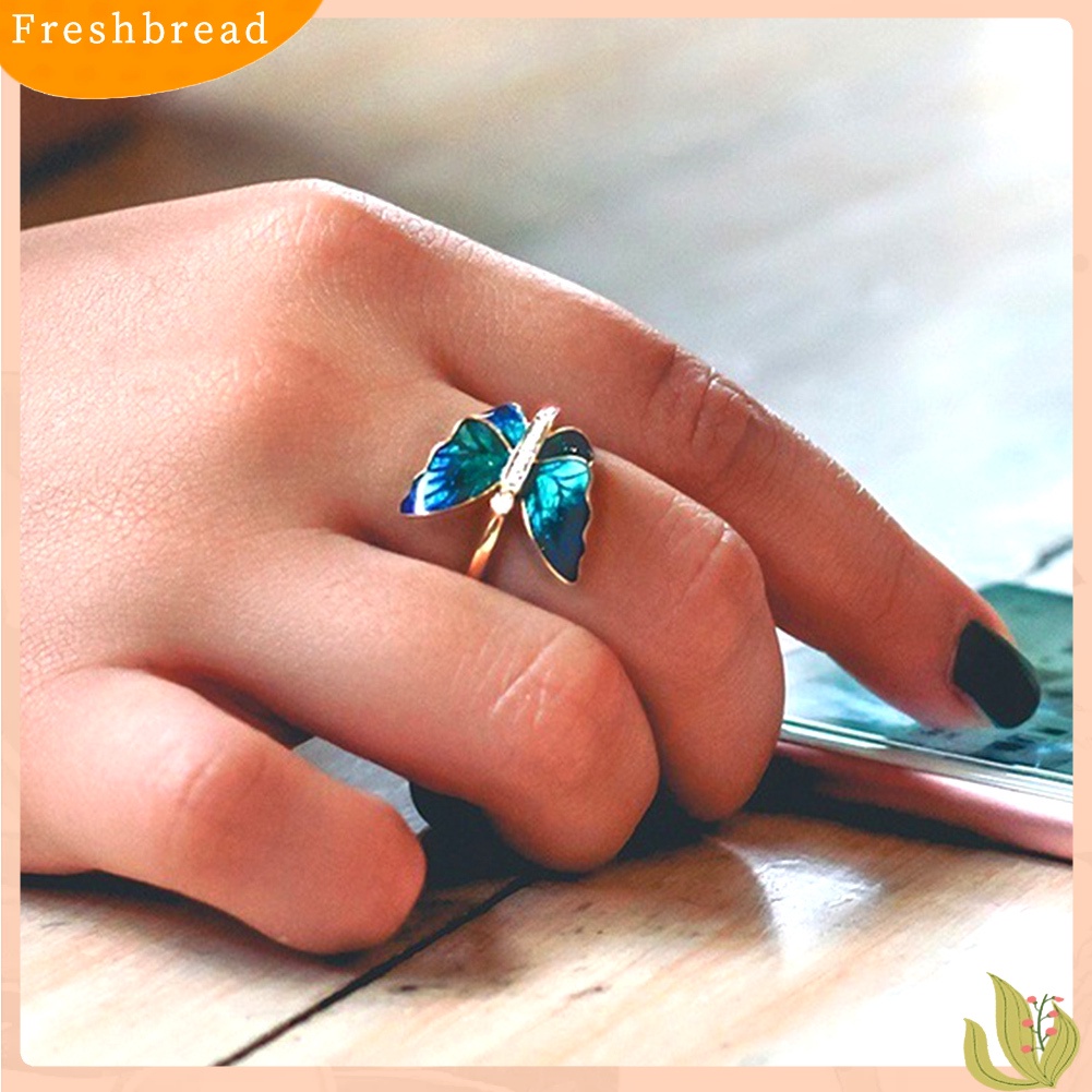 &lt; Freshbread &gt; Fashion Wanita Kupu-Kupu Berlian Imitasi Tipis Jari Cincin Pertunangan Pesta Perhiasan