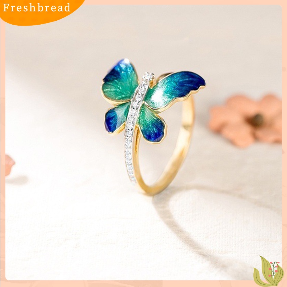 < Freshbread > Fashion Wanita Kupu-Kupu Berlian Imitasi Tipis Jari Cincin Pertunangan Pesta Perhiasan