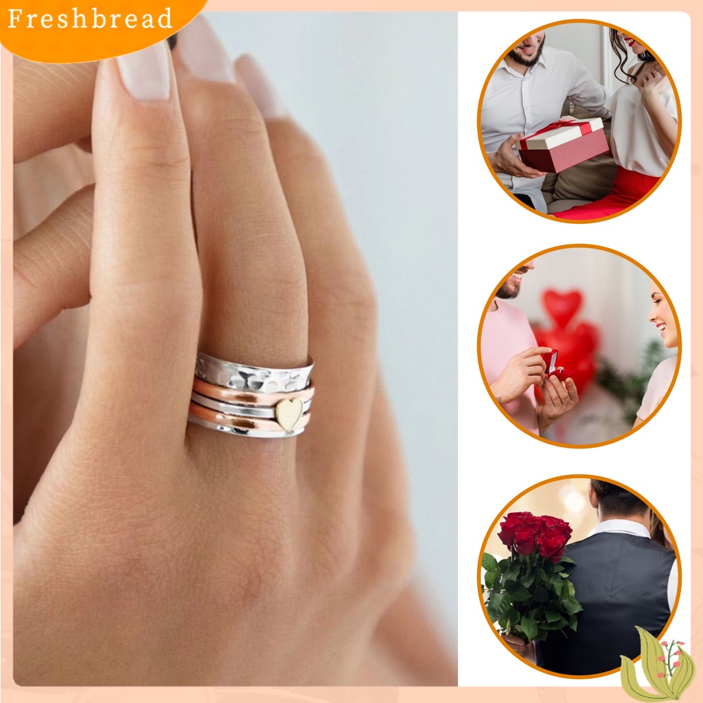 &lt; Freshbread &gt; Wanita Cincin Dapat Diputar Bi-color Fun Elegant Retro Stress Relief Kasual Cinta Hati Pesona Jari Cincin Perhiasan Fashion