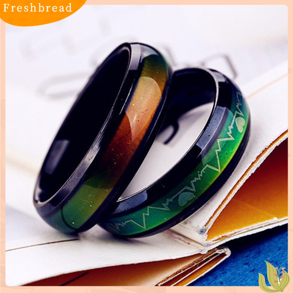 &lt; Freshbread &gt; Cincin Motif Print Cincin Pasangan Bulat Unisex Bahan Stainless Steel Gaya Untuk Pacaran